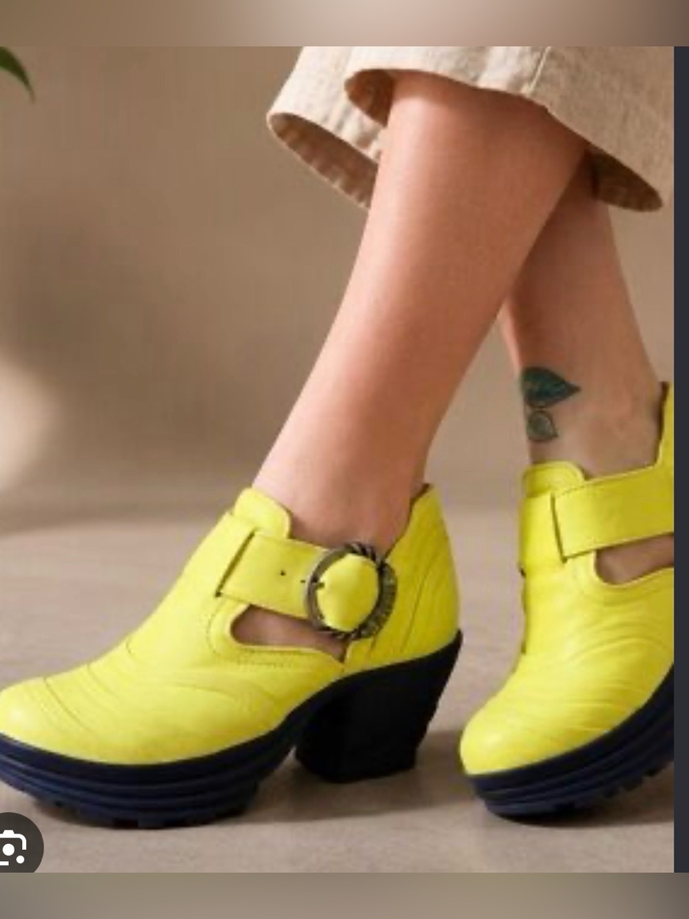 Fluevog EXCELLENT Mellow Bossa Nova neon yellow platform T-strap heel-7 (fit 6.5